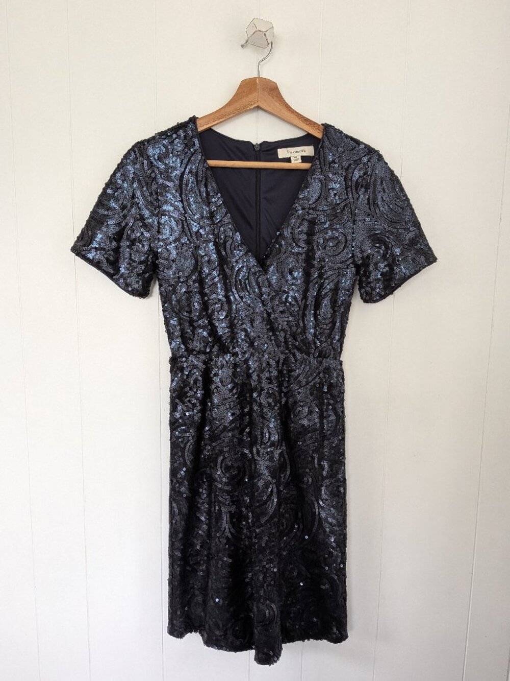 FRANCESCAS Sequined Cross Front Navy Dress